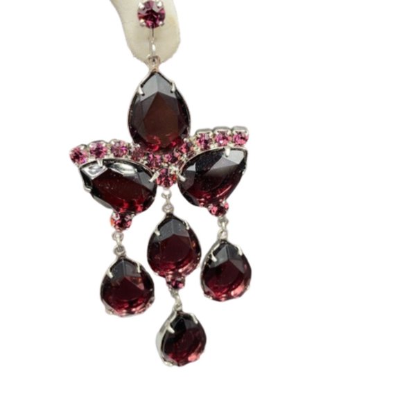 Huge Vintage Purple Glass Rhinestone Chandelier Earrings - Picture 2 of 7